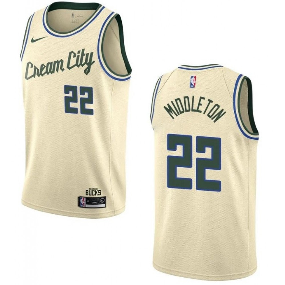 Men's Milwaukee Bucks Khris Middleton #22 White Cream Swingman Jersey - City Edition-Pro Kit Vault | Brand New 26/27 Sports Jerseys